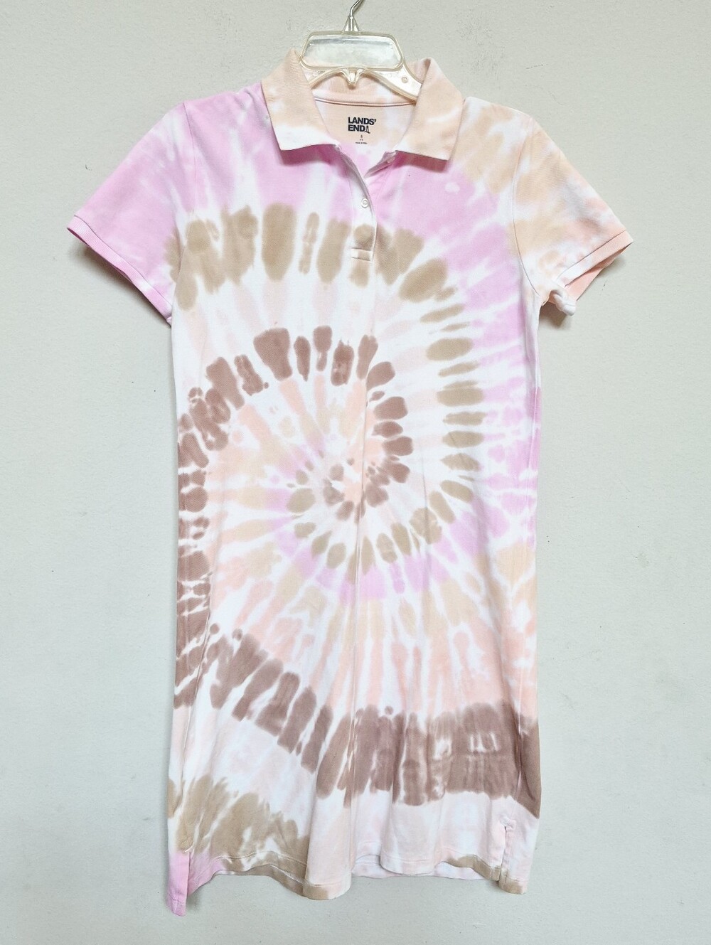NWNT Lands' End Pink Tie Dye 3D Print Wemen Golf Polo Mini Dress Size Small